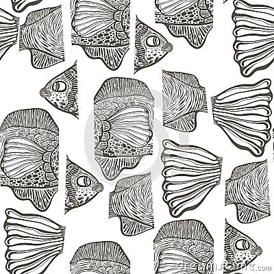 Vector Seamless Funky Cut Fish Pattern Vector Illustration