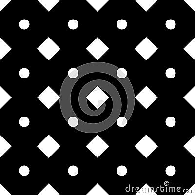 Vector seamless geometric pattern with small polka and diamond shapes, tiny rhombuses, squares. Vector Illustration