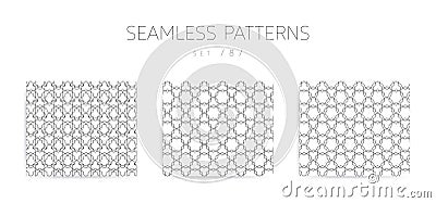 Vector seamless geometric patterns collection with editable stro Vector Illustration