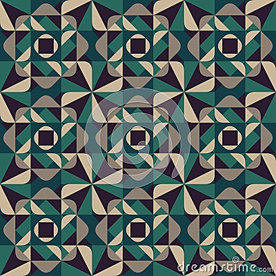 Vector Seamless Geometric Rounded Triangle Shapes Square Green Grey Pattern Dark Background Vector Illustration