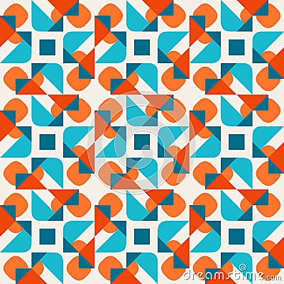 Vector Seamless Geometric Rounded Triangle Shapes Square Teal Orange Pattern On White Background Vector Illustration