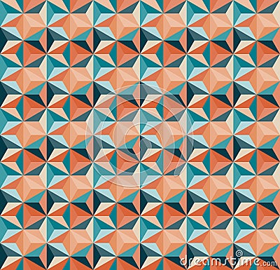 Vector Seamless Geometric Triangle Tiling Pattern in Teal And Orange Colours Vector Illustration