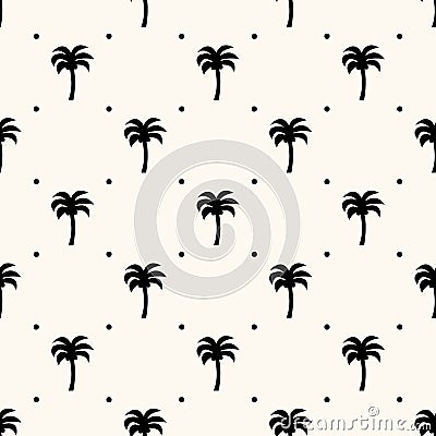 Vector seamless geometric tropical pattern with silhouettes of palms and dots. Can be used for wallpaper, pattern fills Vector Illustration