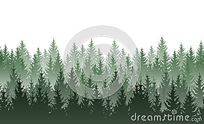 Vector seamless green misty coniferous forest pattern isolated on white background Vector Illustration