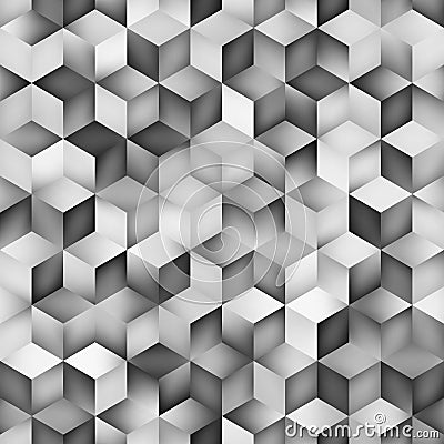 Vector Seamless Greyscale Gradient Cube Shape Rhombus Grid Geometric Pattern Vector Illustration
