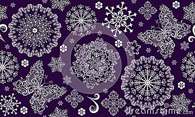 Vector seamless hand drawn bicolour christmas dark purple pattern Vector Illustration