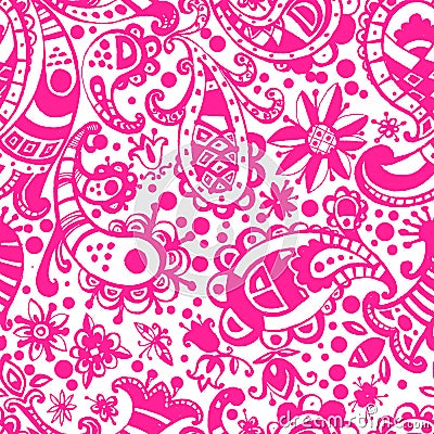 Vector seamless hand drawn colorful kawaii pattern with decorati Vector Illustration