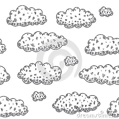 Vector seamless hand drawn doodle cloud pattern. Weather Vector Illustration