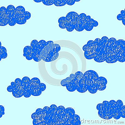 Vector seamless hand drawn doodle cloud pattern. Weather Vector Illustration