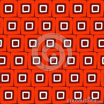 Vector Seamless Hand Drawn Geometric Square Tiles Retro Orange Pattern Abstract Background. Vector Illustration