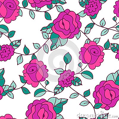 Vector seamless hand-drawn pattern with decorative rose flowers Vector Illustration