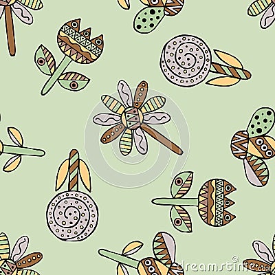 Vector seamless hand drawn pattern, decorative stylized childish flowers Doodle style, graphic illustration Ornamental cute hand d Vector Illustration