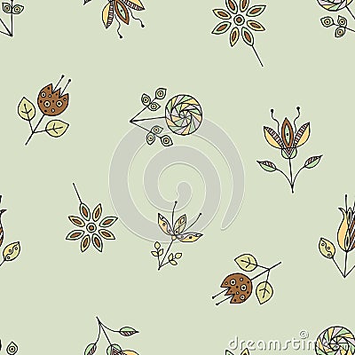 Vector seamless hand drawn pattern, decorative stylized childish flowers Doodle style, graphic illustration Ornamental cute hand d Vector Illustration