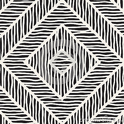 Vector seamless hand drawn pattern. Zigzag and stripe rough lines. Tribal design background. Ethnic doodle texture. Vector Illustration