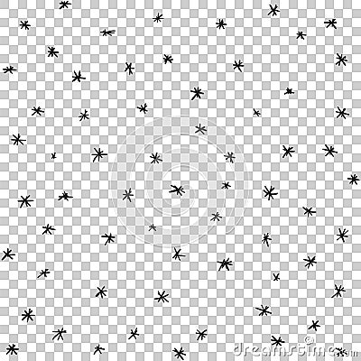 Vector seamless hand drawn stars and snow pattern. Snowfall vector illustration. Vector Illustration