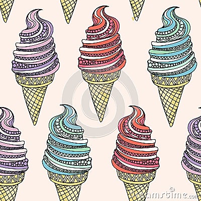 Vector seamless ice cream pattern Vector Illustration