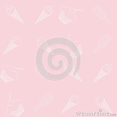 Vector seamless icecream and cupcake pattern in delicate, tender pink and white colors Vector Illustration