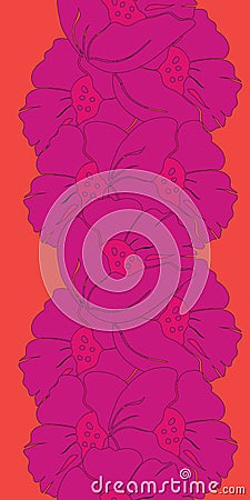 Vector seamless Illustration of cheerful bright pink and orange poppy flowers. Vector Illustration