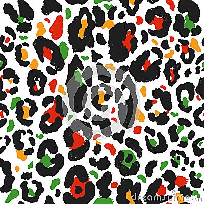 Vector seamless kwanzaa pattern with colored leopard print. Animal print. Cheetah african print on white background. Vector Illustration