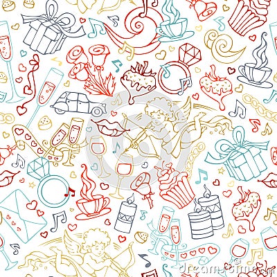 Vector seamless linear Valentine`s pattern. Vector Illustration