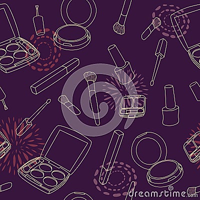 Vector seamless make up pattern with brushes, eyeshadow palette Vector Illustration