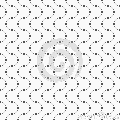 Vector seamless minimalistic pattern of curved lines with dots in nodes. Vector Illustration