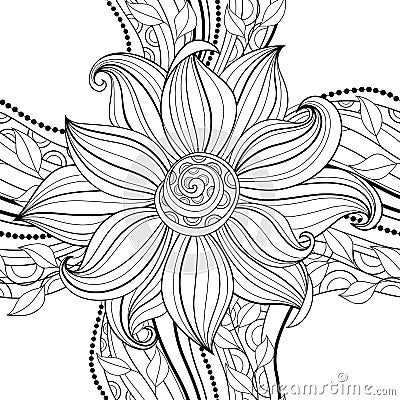 Vector Seamless Monochrome Floral Pattern Vector Illustration