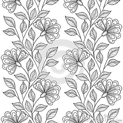 Vector Seamless Monochrome Floral Pattern Vector Illustration