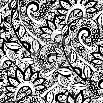 Vector Seamless Monochrome Floral Pattern Vector Illustration