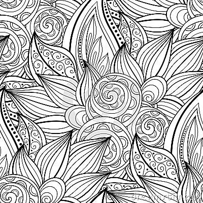 Vector Seamless Monochrome Floral Pattern Vector Illustration