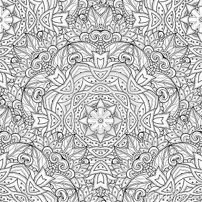 Vector Seamless Monochrome Ornate Pattern Vector Illustration