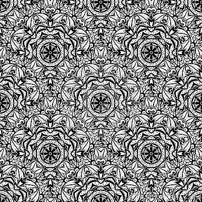 Vector Seamless Monochrome Ornate Pattern Vector Illustration