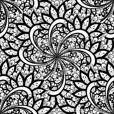 Vector Seamless Monochrome Ornate Pattern Vector Illustration