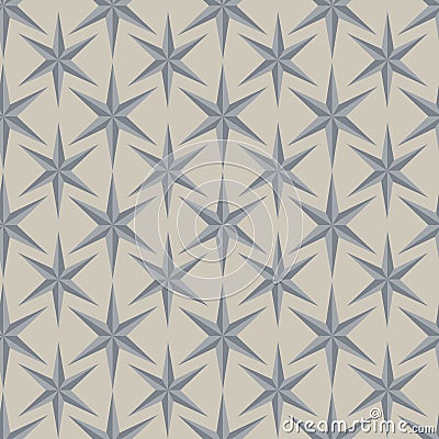 Vector seamless monochrome pattern with grey origami stars on light grey background. Fun ditsy star print Vector Illustration