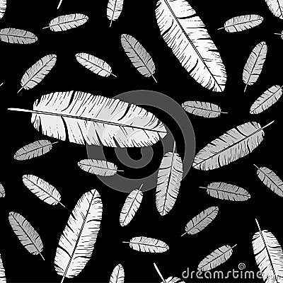 Vector seamless monochrome pattern of palm leaves Vector Illustration