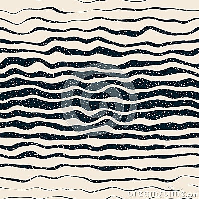 Vector Seamless Navy White Horizontal Hand Drawn Distorted Lines Retro Grunge Pattern Vector Illustration