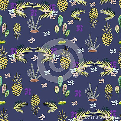 Vector seamless nursery pattern. Tropical plants, flowers Vector Illustration