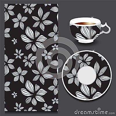 vector seamless orient pattern with cup and plate. russian design Vector Illustration