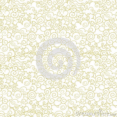 Vector Seamless Oriental Pattern, Ornamental Clouds, Wave Shapes Abstract Background, Golden Lines. Vector Illustration