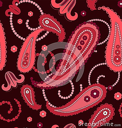 Vector seamless paisley pattern in red tones. Ethnic fashion ornament Vector Illustration