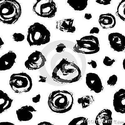 Vector seamless pattern. Abstract background with brush circles. Monochrome hand drawn texture. Black color. Grange Vector Illustration