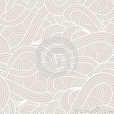 Vector seamless pattern with abstract hand drawn waves. Light pastel beige doodle background. Vector Illustration