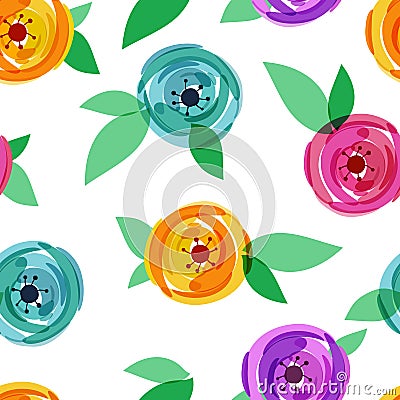 Vector seamless pattern with abstract multicolor rose flower and Vector Illustration