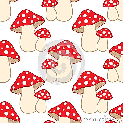 Vector Seamless Pattern with Amanita. Amanita Seamless Pattern. Vector Mushrooms. Vector Illustration