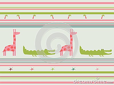 Vector seamless pattern with animals: giraffe, crocodile Vector Illustration