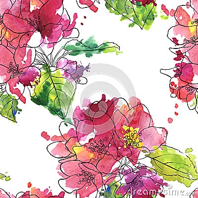 Vector seamless pattern with apple blossoms Vector Illustration