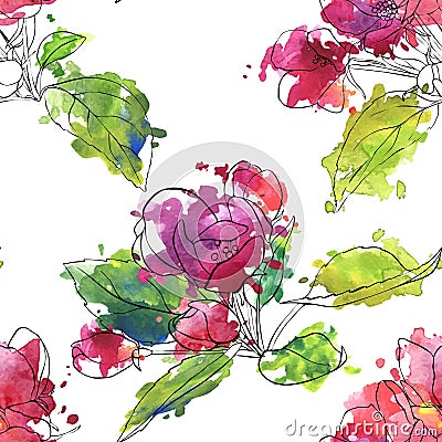 Vector seamless pattern with apple blossoms Vector Illustration