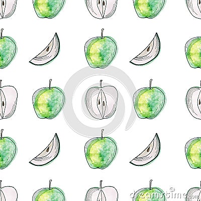 vector seamless pattern apples watercolor Stock Photo