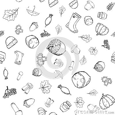 Vector seamless pattern with autumn objects. Vector Illustration
