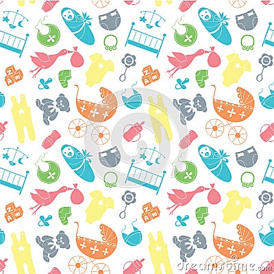 Vector seamless pattern with baby elements. Newborn clothes and Vector Illustration